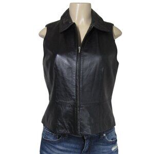 LAMBSKIN Leather Butter Soft Biker Moto Motorcycle Grunge Punk Vest Black M